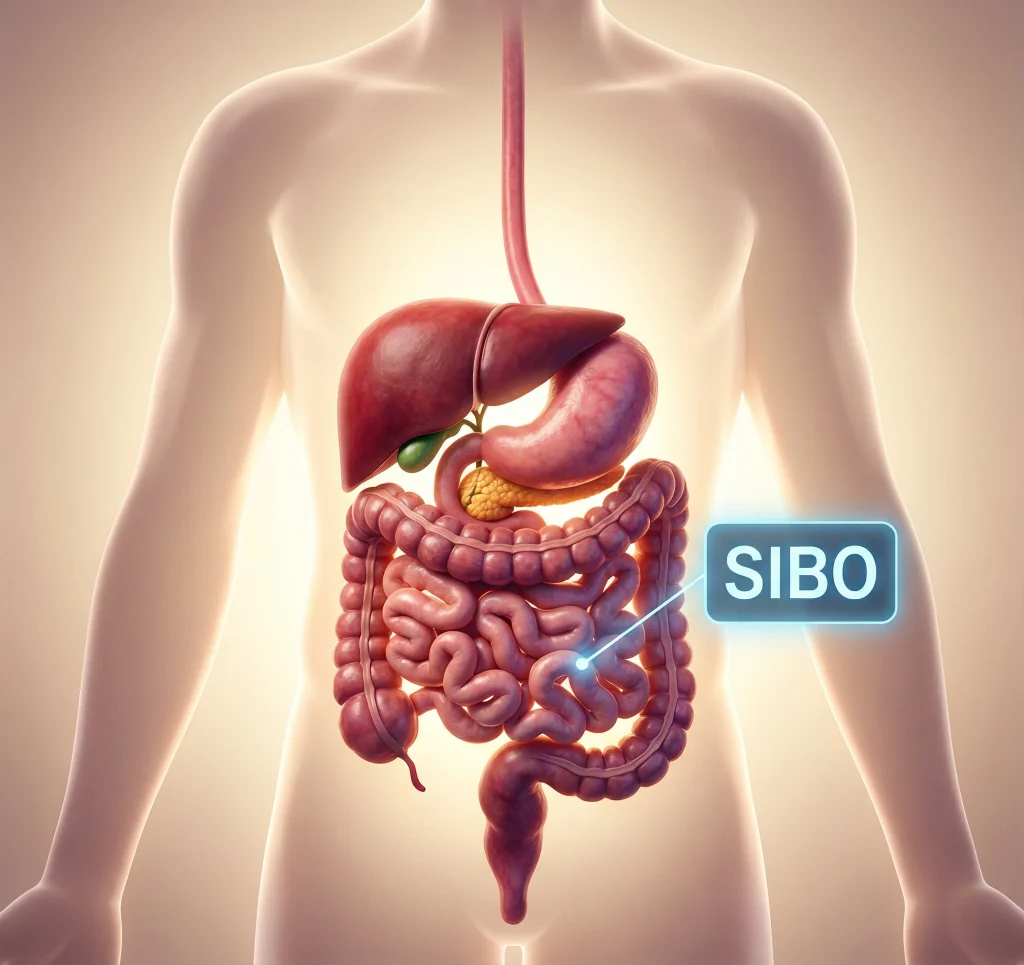 Anatomické znázornenie tráviaceho systému pri SIBO:Online kurz o SIBO