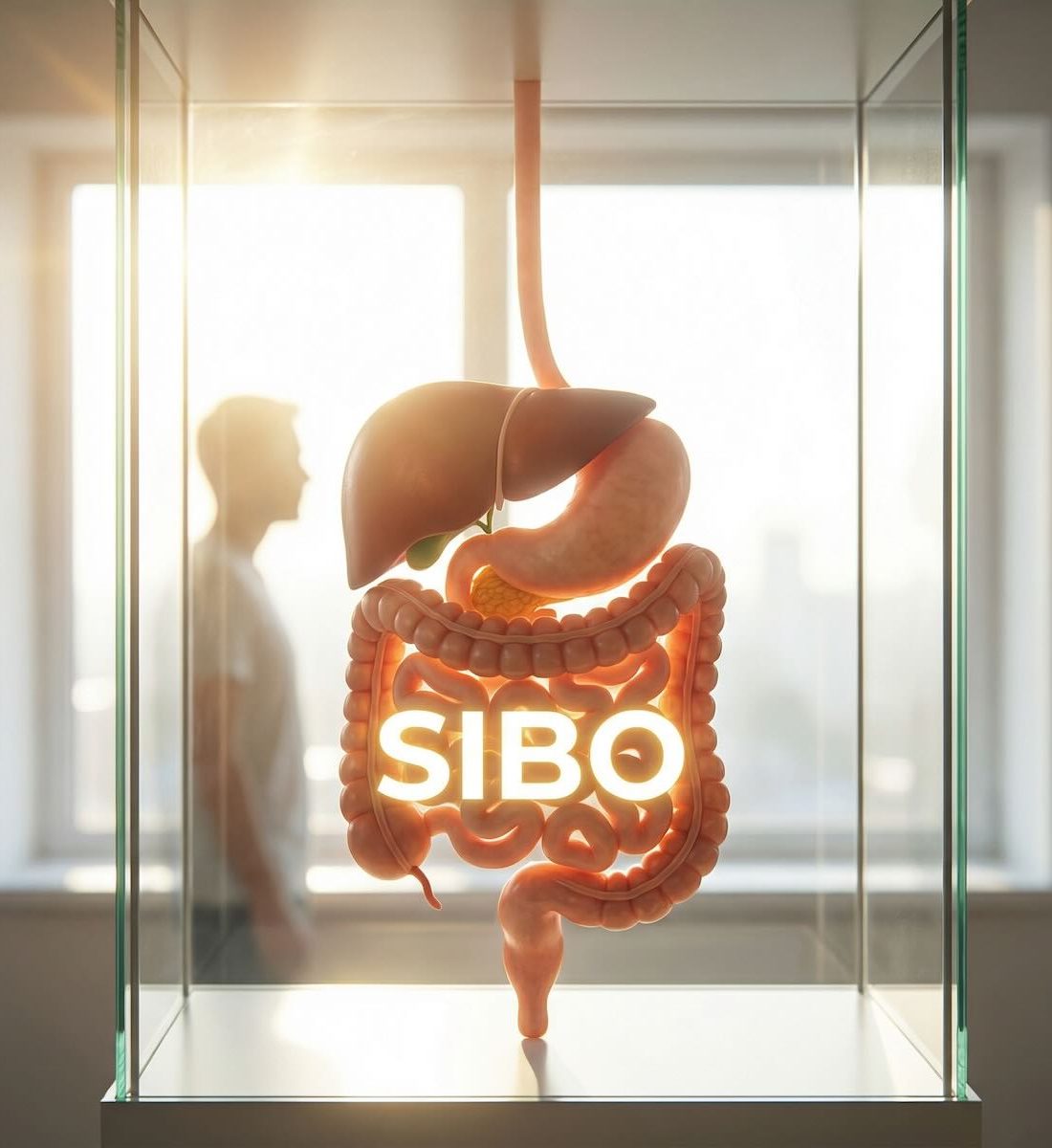 SIBO následky Vizuálne znázornenie tráviaceho traktu ako symbol vplyvu neliečeného SIBO na celkové zdravie organizmu
